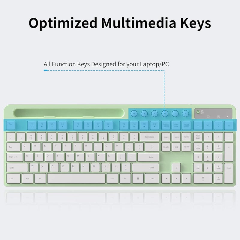 MARVO Wireless Keyboard and Mouse Combo, 2.4G Ergonomic Wireless Computer Keyboard with Phone Tablet Holder, Silent Mouse with 6 Button, Compatible with MacBook, Windows (Green) - Image 2